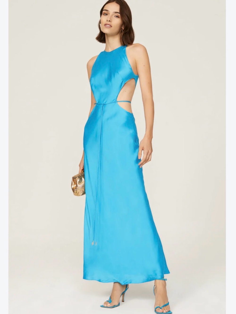 ALEXIS Lune Cut-Out Satin Dress in Sapphire Blue - Size XS